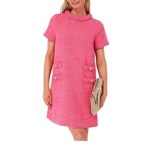 Elegant Tweed Jackie Dress Short Sleeve Crew Neck Business Party Mini Bodycon